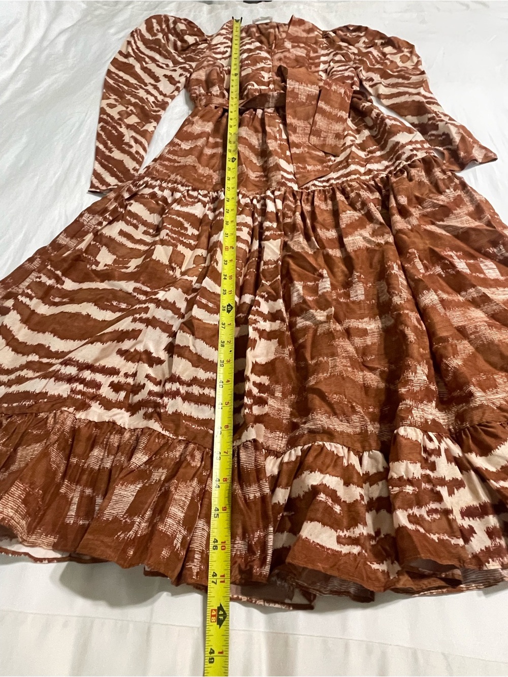 New Ulla Johnson Leila Belted Printed Silk Midi Dress Brown Sz 4 - Picture 7 of 12